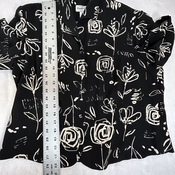Pendleton Womens Black White Floral Print Short Sleeve Button-Up Blouse Size 14 - Picture 7 of 7